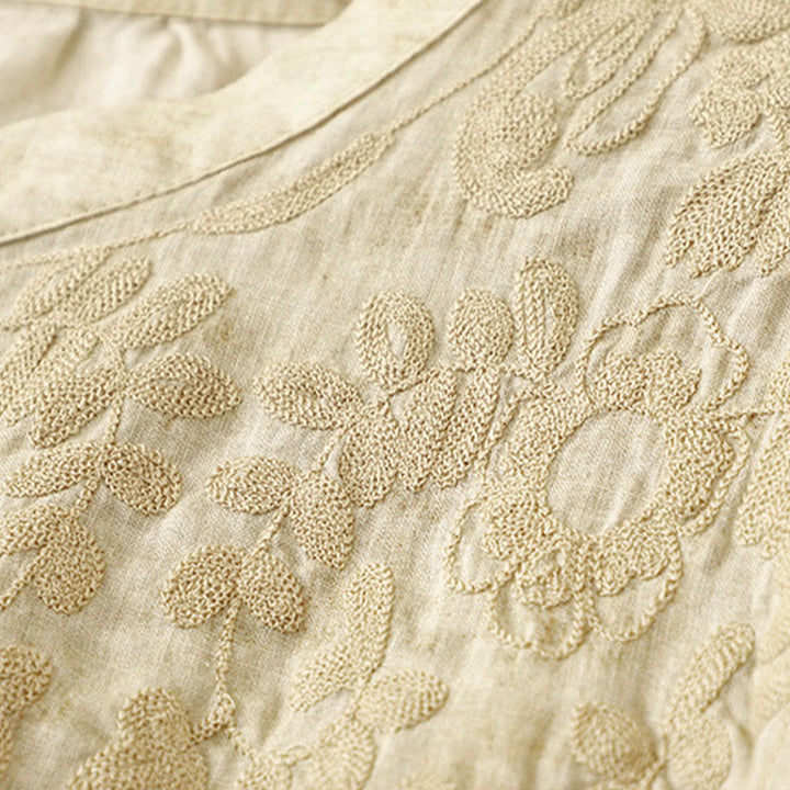 Robe midi d'été décontractée à manches trois-quarts, ornée de broderies et de Buddha Stones, col montant. - image 11