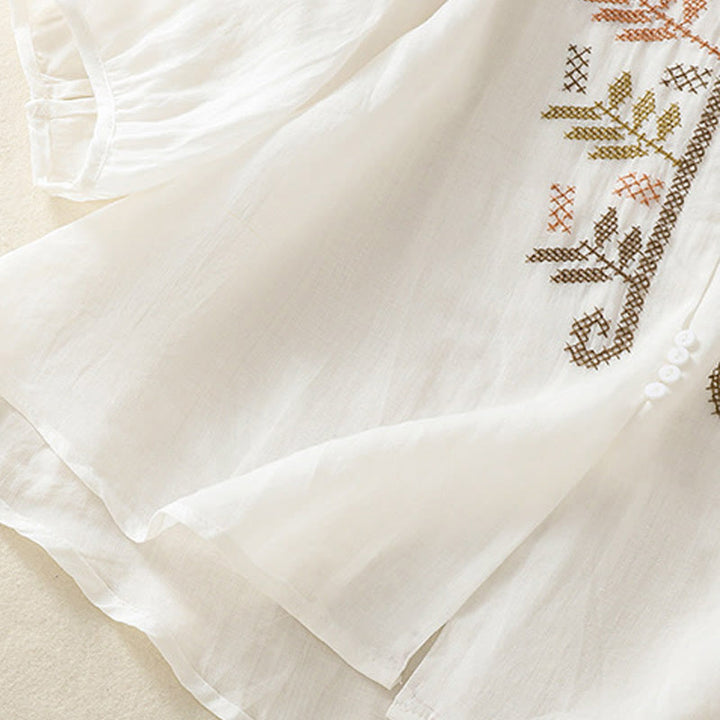 Chemise à manches trois-quarts pour femme, ornée d'une broderie artistique décontractée à motif de feuilles et de Buddha Stones - image 19