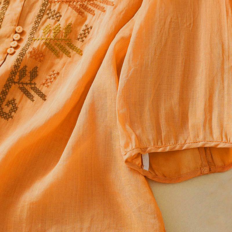 Chemise à manches trois-quarts pour femme, ornée d'une broderie artistique décontractée à motif de feuilles et de Buddha Stones - image 7