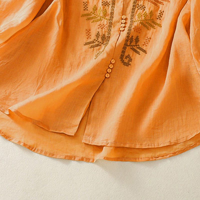 Chemise à manches trois-quarts pour femme, ornée d'une broderie artistique décontractée à motif de feuilles et de Buddha Stones - image 5
