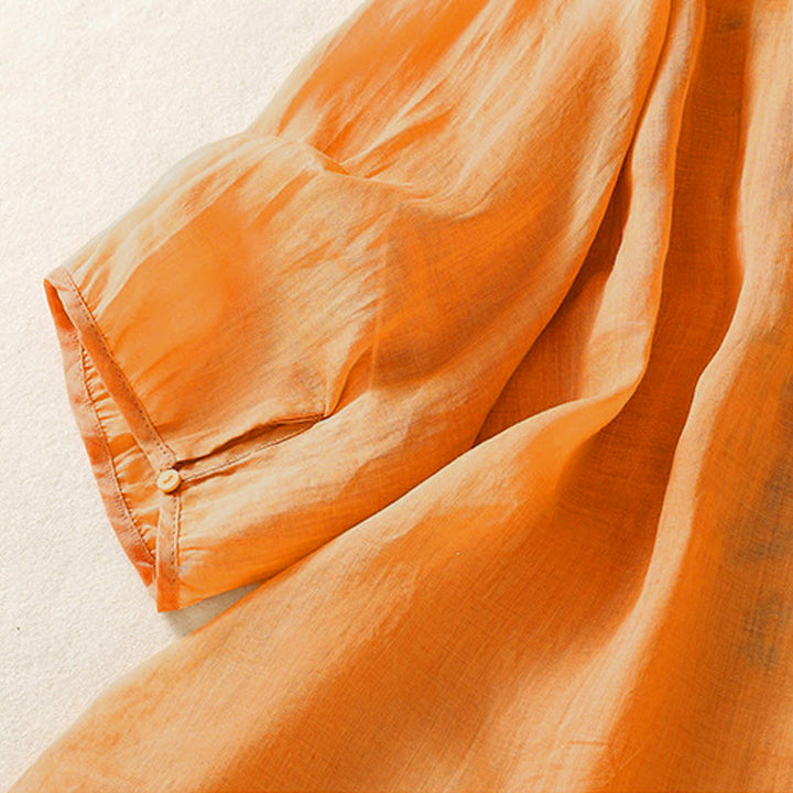 Chemise à manches trois-quarts pour femme, ornée d'une broderie artistique décontractée à motif de feuilles et de Buddha Stones - image 4
