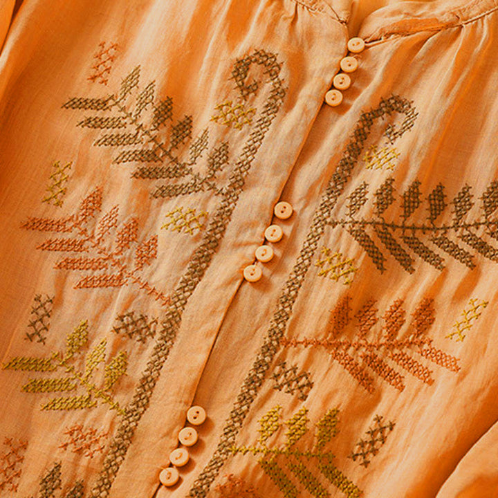 Chemise à manches trois-quarts pour femme, ornée d'une broderie artistique décontractée à motif de feuilles et de Buddha Stones - image 6