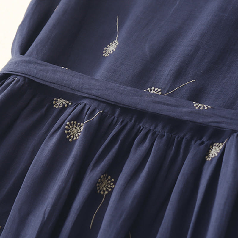 Robe midi sans manches en coton imprimé Buddha Stones MidnightBlue, à lacets et poches - image 7