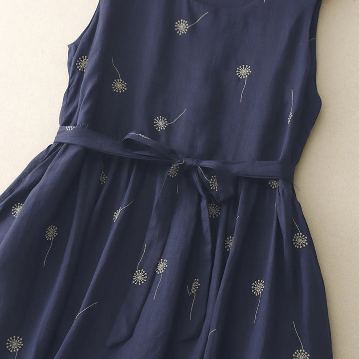 Robe midi sans manches en coton imprimé Buddha Stones MidnightBlue, à lacets et poches - image 5