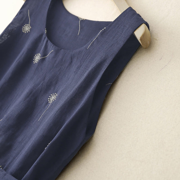 Robe midi sans manches en coton imprimé Buddha Stones MidnightBlue, à lacets et poches - image 3