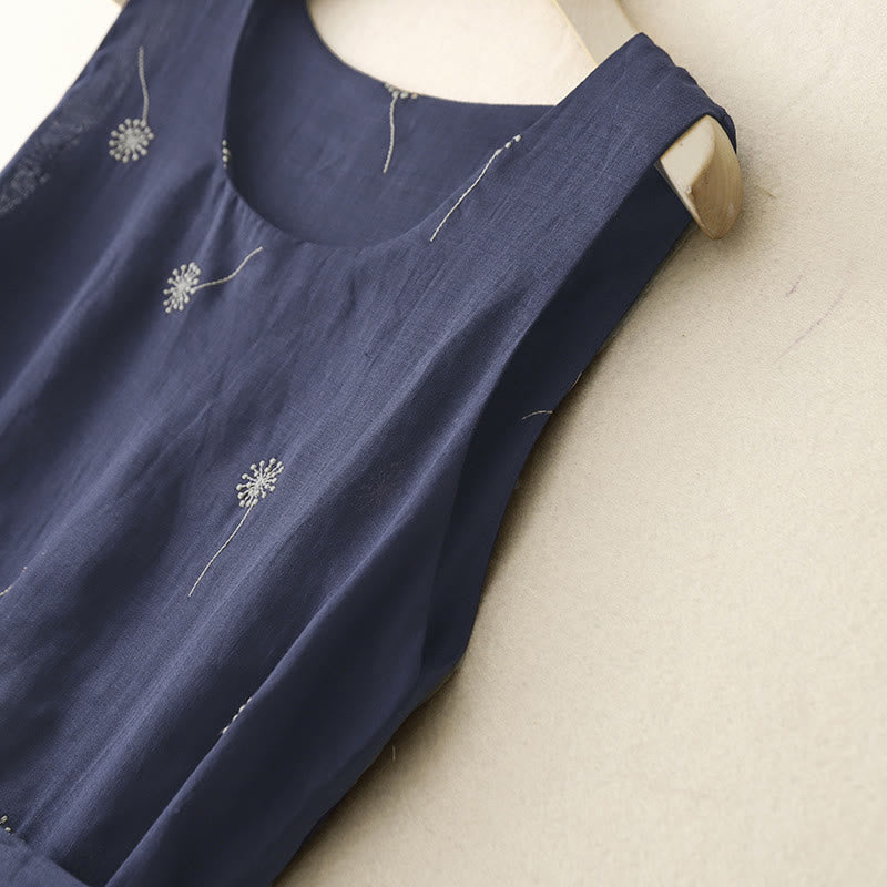 Robe midi sans manches à imprimé Buddha Stones MidnightBlue, lacée et dotée de poches - image 3