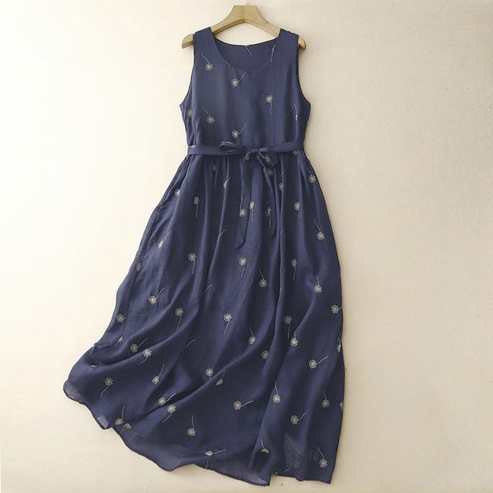 Robe midi sans manches en coton imprimé Buddha Stones MidnightBlue, à lacets et poches - Bleu nuit - US8-10，UK/AU12-14，EU40-42 (2XL) - image 0