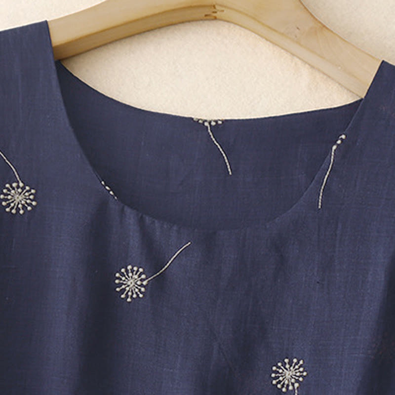 Robe midi sans manches en coton imprimé Buddha Stones MidnightBlue, à lacets et poches - image 2