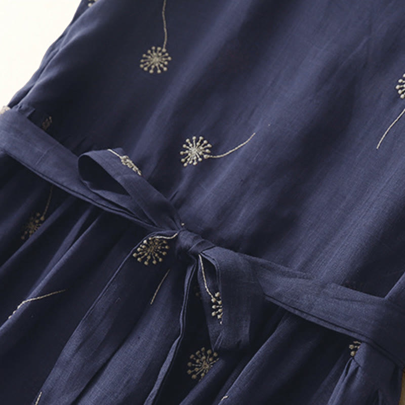 Robe midi sans manches en coton imprimé Buddha Stones MidnightBlue, à lacets et poches - image 6