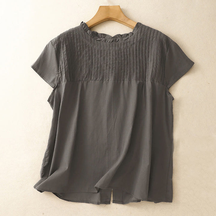 Chemise à manches courtes pour femme, motif plissé à volants, couleur unie, motif Buddha Stones, été - Gris ardoise foncé - US6, UK/AU10, EU38 (2XL) - image 6