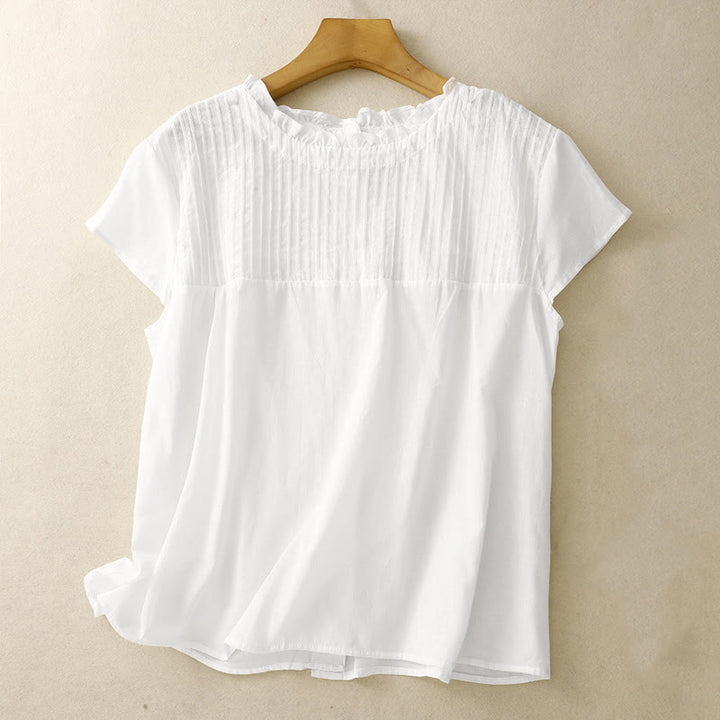 Chemise à manches courtes pour femme, motif plissé à volants, couleur unie, motif Buddha Stones, été - Blanc - US6, UK/AU10, EU38 (2XL) - image 10