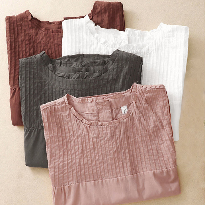Chemise à manches courtes pour femme, motif plissé à volants, couleur unie, motif Buddha Stones, été - image 18