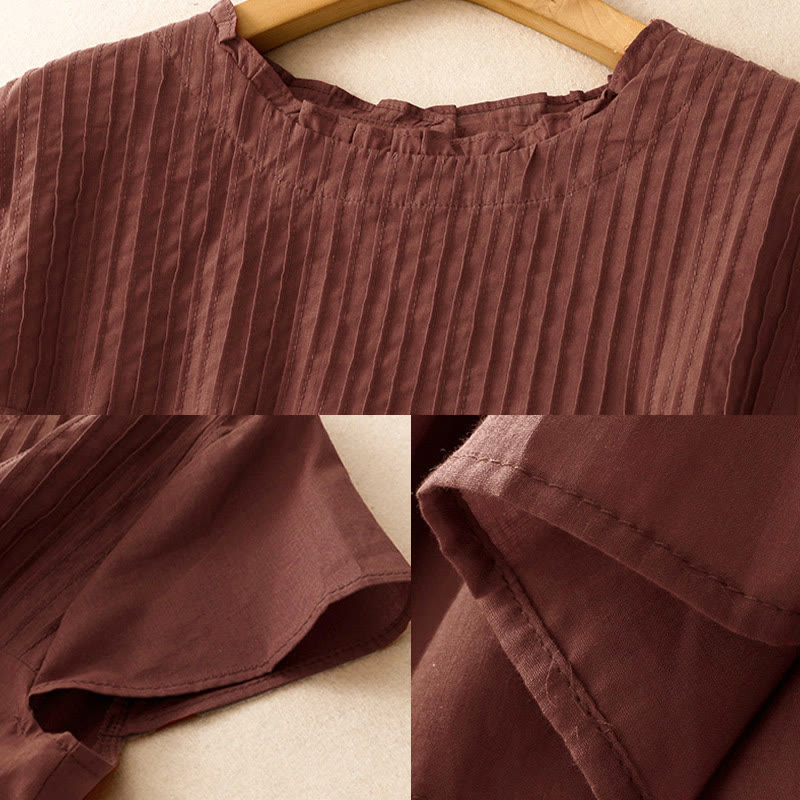 Chemise à manches courtes pour femme, motif plissé à volants, couleur unie, motif Buddha Stones, été - image 15