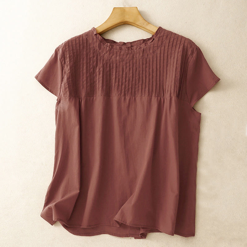Chemise à manches courtes pour femme, motif plissé à volants, couleur unie, motif Buddha Stones, été - Rouge foncé - US6, UK/AU10, EU38 (2XL) - image 14