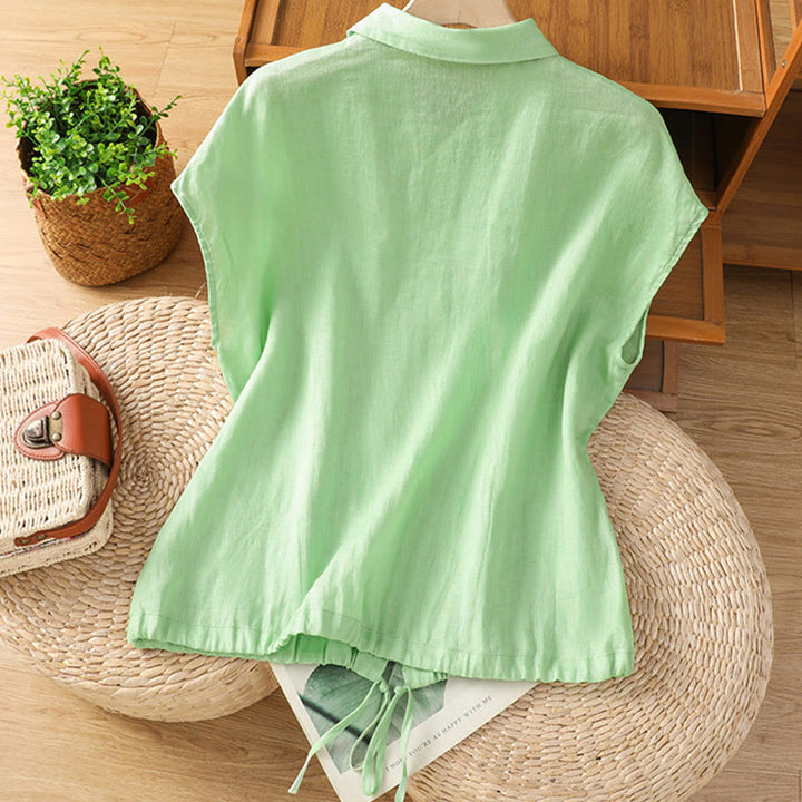Chemise d'été unie à manches courtes pour femme avec boutons et motif Buddha Stones - image 15