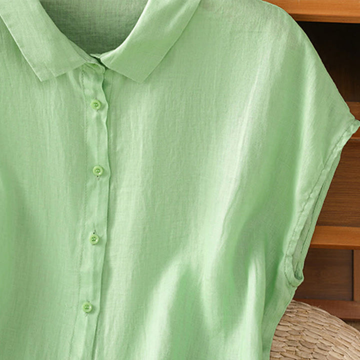 Chemise d'été unie à manches courtes pour femme avec boutons et motif Buddha Stones - image 18