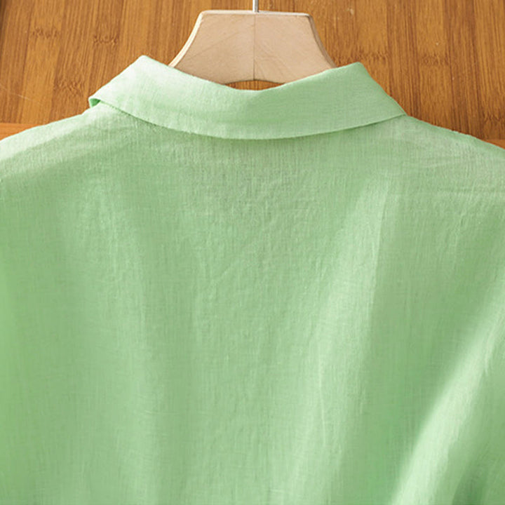 Chemise d'été unie à manches courtes pour femme avec boutons et motif Buddha Stones - image 19