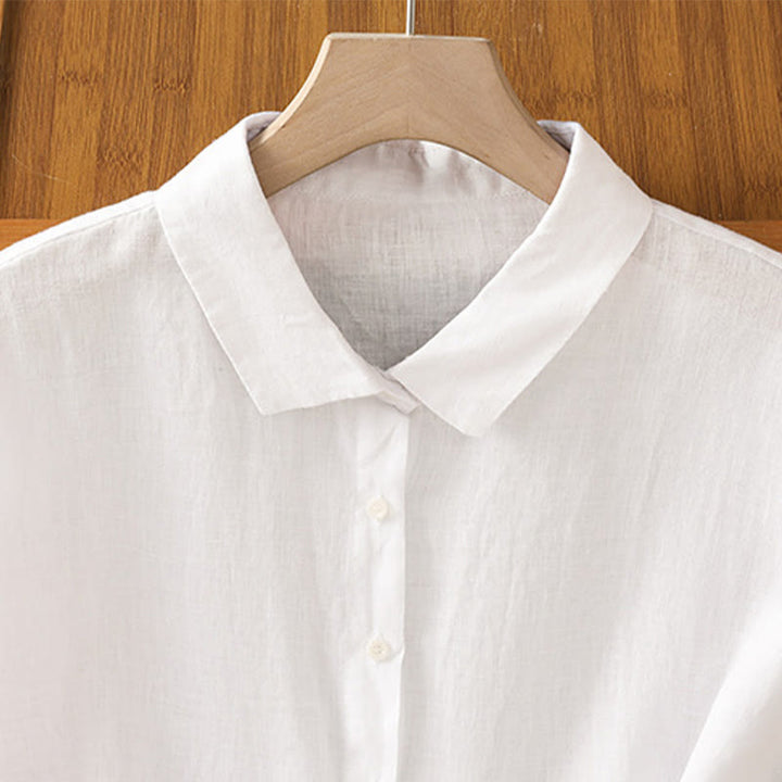 Chemise d'été unie à manches courtes pour femme avec boutons et motif Buddha Stones - image 9