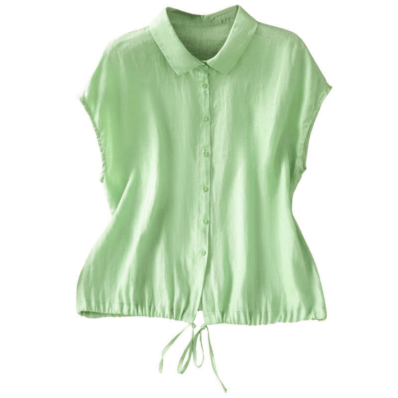 Chemise d'été unie à manches courtes pour femme avec boutons et motif Buddha Stones - image 16