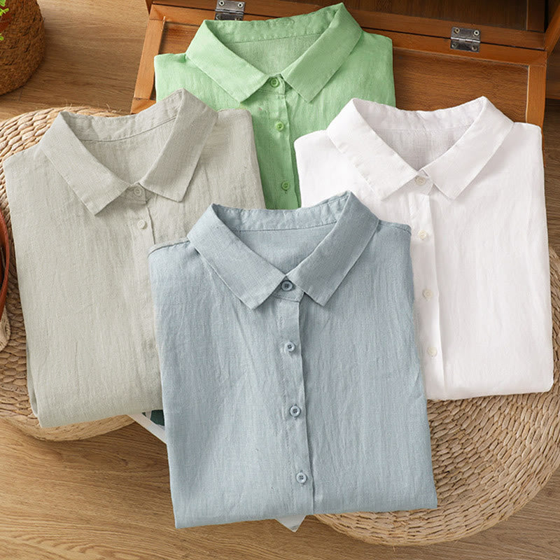 Chemise d'été unie à manches courtes pour femme avec boutons et motif Buddha Stones - image 30