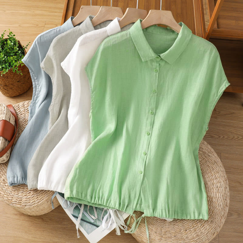 Chemise d'été unie à manches courtes pour femme avec boutons et motif Buddha Stones - image 1