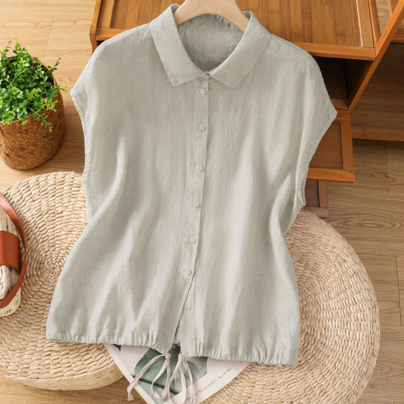 Chemise d'été unie à manches courtes pour femme avec boutons et motif Buddha Stones - Lin - US12，UK/AU16，EU44 (2XL) - image 23