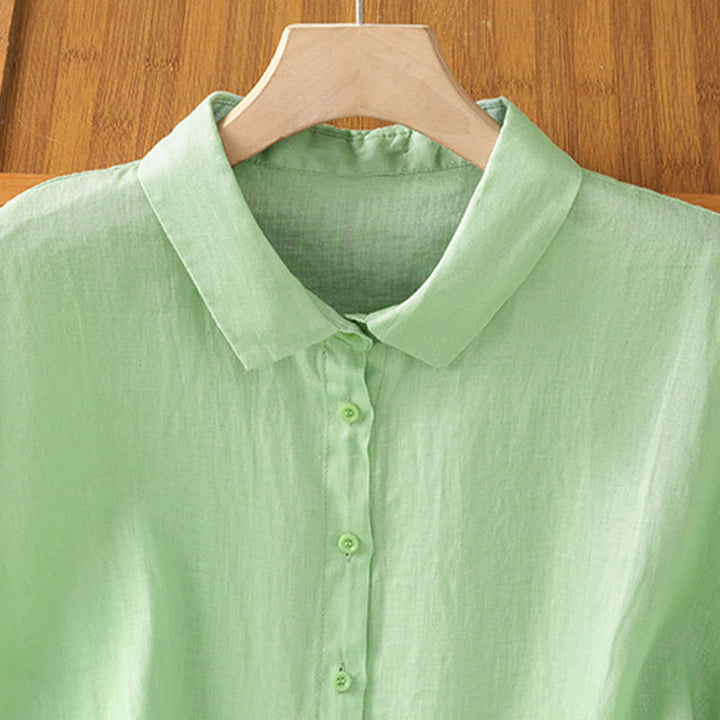 Chemise d'été unie à manches courtes pour femme avec boutons et motif Buddha Stones - image 17