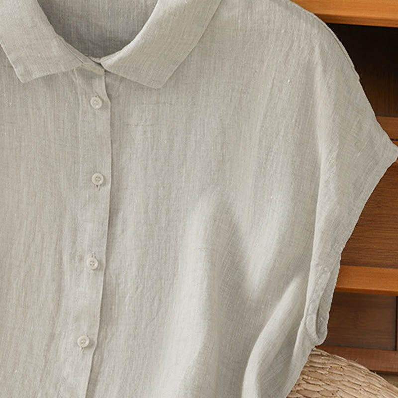 Chemise d'été unie à manches courtes pour femme avec boutons et motif Buddha Stones - image 26