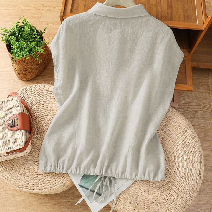 Chemise d'été unie à manches courtes pour femme avec boutons et motif Buddha Stones - image 24