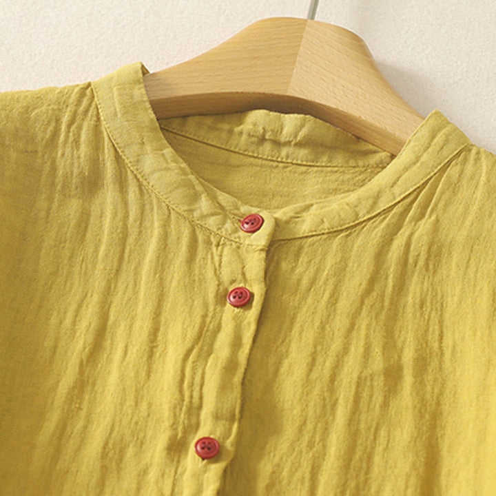 Chemise femme rouge unie à manches courtes et boutons, Buddha Stones - image 15
