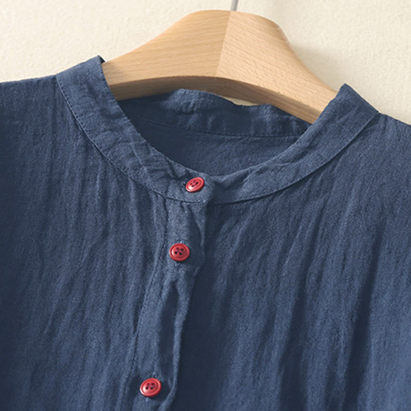 Chemise femme rouge unie à manches courtes et boutons, Buddha Stones - image 1
