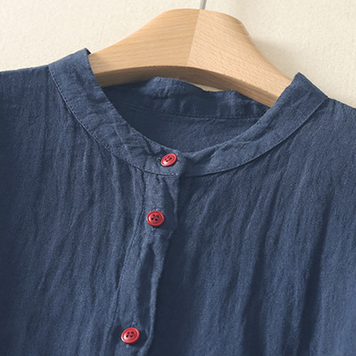 Chemise femme rouge unie à manches courtes et boutons, Buddha Stones - image 1