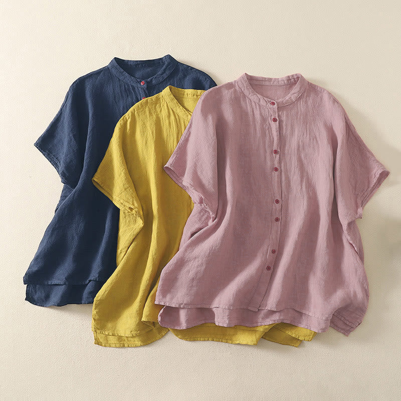 Chemise femme rouge unie à manches courtes et boutons, Buddha Stones - image 18
