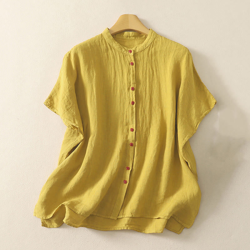Chemise femme rouge unie à manches courtes et boutons, Buddha Stones - verge d'or - US14，UK/AU18，EU46 (2XL) - image 14