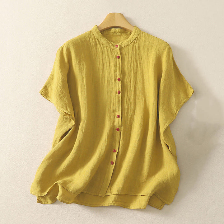 Chemise femme rouge unie à manches courtes et boutons, Buddha Stones - verge d'or - US14，UK/AU18，EU46 (2XL) - image 14