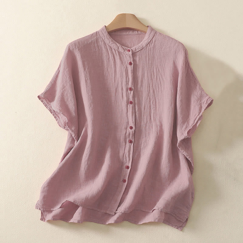 Chemise femme rouge unie à manches courtes et boutons, Buddha Stones - Saumon foncé - US14，UK/AU18，EU46 (2XL) - image 4