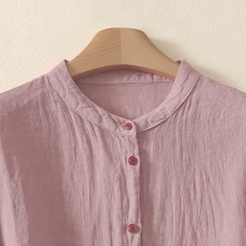 Chemise femme rouge unie à manches courtes et boutons, Buddha Stones - image 6