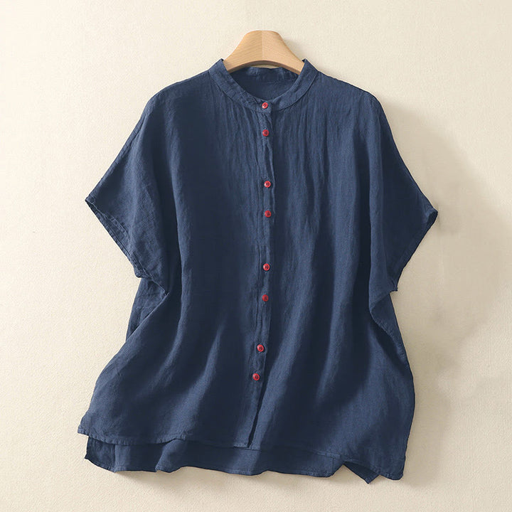 Chemise femme rouge unie à manches courtes et boutons, Buddha Stones - Bleu nuit - US14，UK/AU18，EU46 (2XL) - image 0