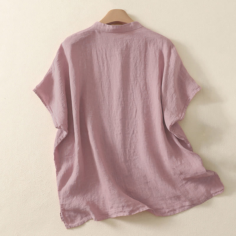Chemise femme rouge unie à manches courtes et boutons, Buddha Stones - image 5