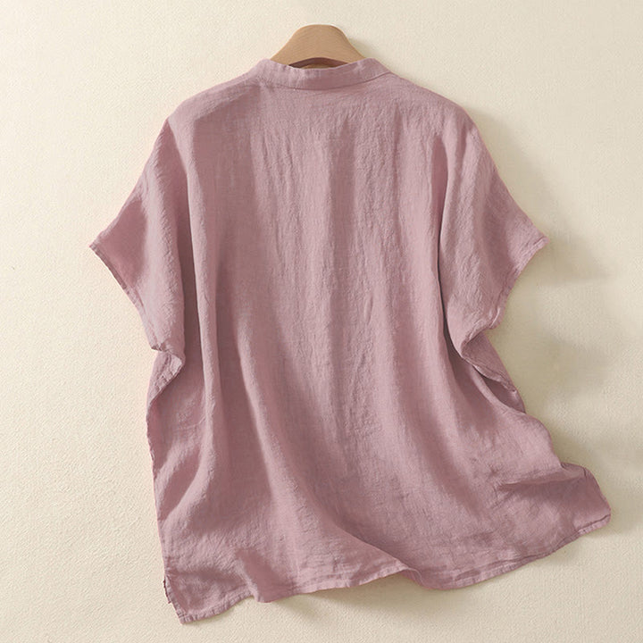 Chemise femme rouge unie à manches courtes et boutons, Buddha Stones - image 5
