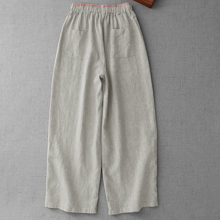 Pantalon femme Buddha Stones décontracté à cordon de serrage, design simple et poches - image 1