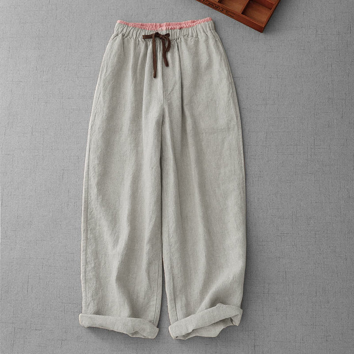 Pantalon femme Buddha Stones décontracté à cordon de serrage, design simple et poches - Beige - US8-10，UK/AU12-14，EU40-42 (2XL) - image 0