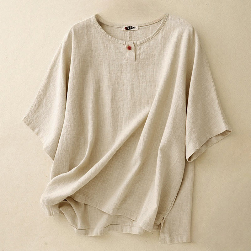 T-shirt ample à manches courtes et col rond pour femme, motif Buddha Stones - Lin - US12，UK/AU16，EU44 (2XL) - image 0