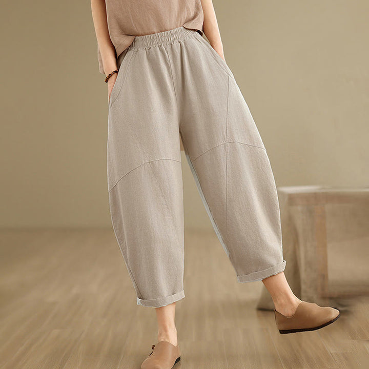 Pantalon harem pour femme, couleur unie, longueur printemps 7-8, avec poches, Buddha Stones - image 7