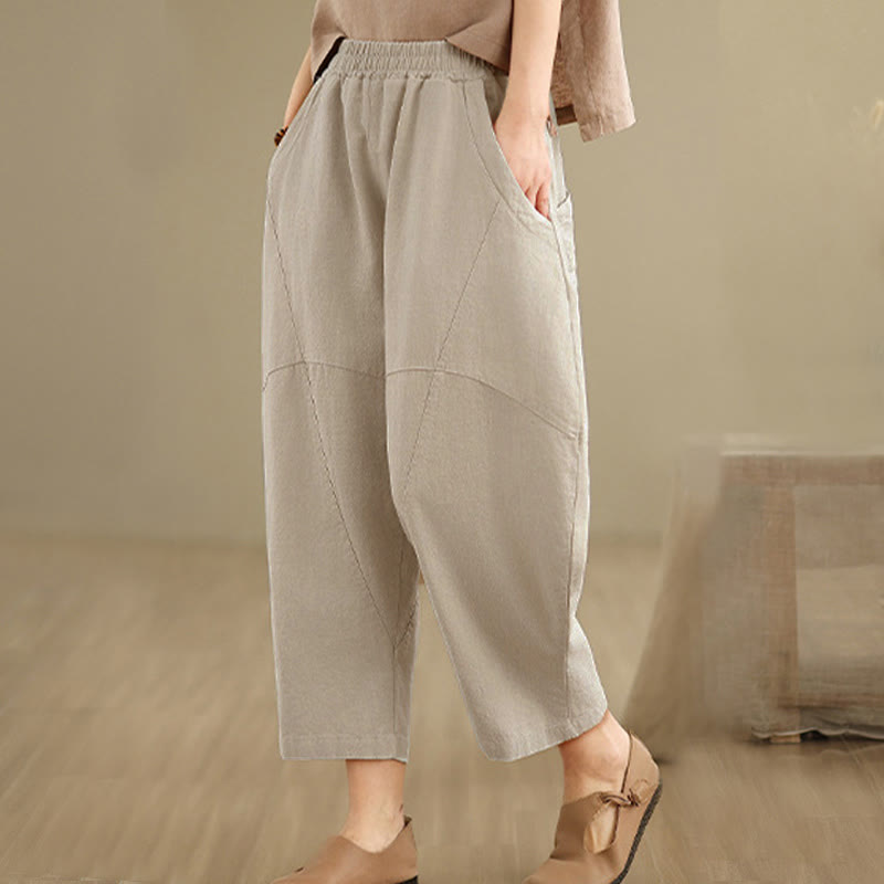 Pantalon harem pour femme, couleur unie, longueur printemps 7-8, avec poches, Buddha Stones - image 5