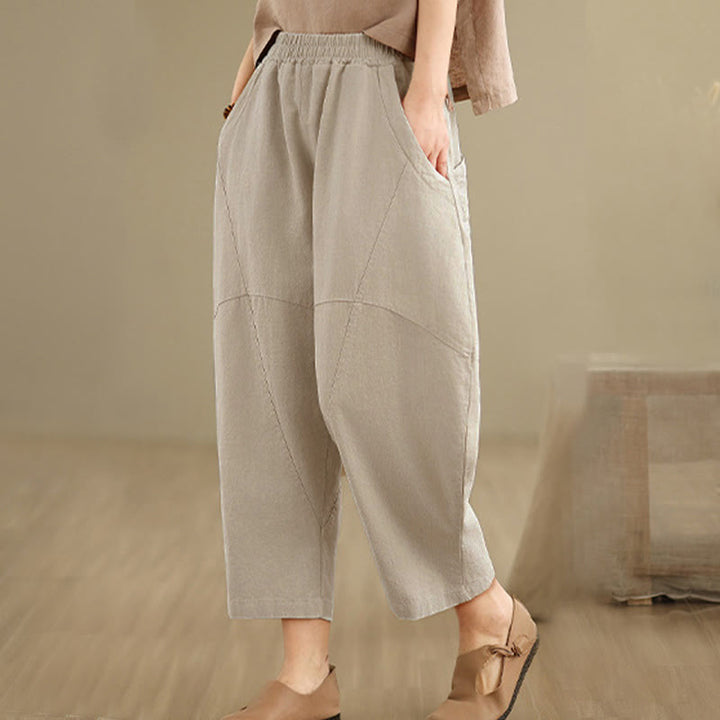 Pantalon harem pour femme, couleur unie, longueur printemps 7-8, avec poches, Buddha Stones - image 5