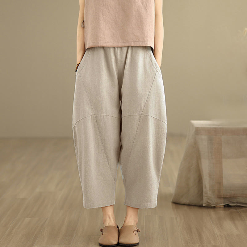 Pantalon harem pour femme, couleur unie, longueur printemps 7-8, avec poches, Buddha Stones - image 1