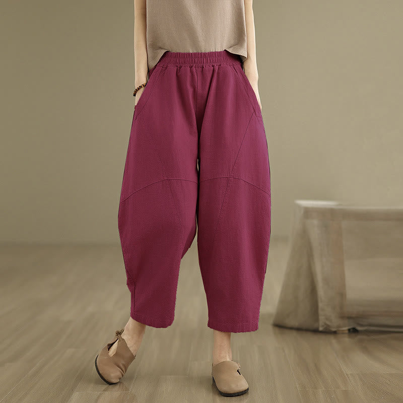 Pantalon harem pour femme, couleur unie, longueur printemps 7-8, avec poches, Buddha Stones - Rouge violet moyen - US8-10，UK/AU12-14，EU40-42 (2XL) - image 15