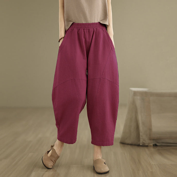 Pantalon harem pour femme, couleur unie, longueur printemps 7-8, avec poches, Buddha Stones - Rouge violet moyen - US8-10，UK/AU12-14，EU40-42 (2XL) - image 15