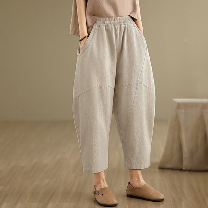 Pantalon harem pour femme, couleur unie, longueur printemps 7-8, avec poches, Buddha Stones - image 6